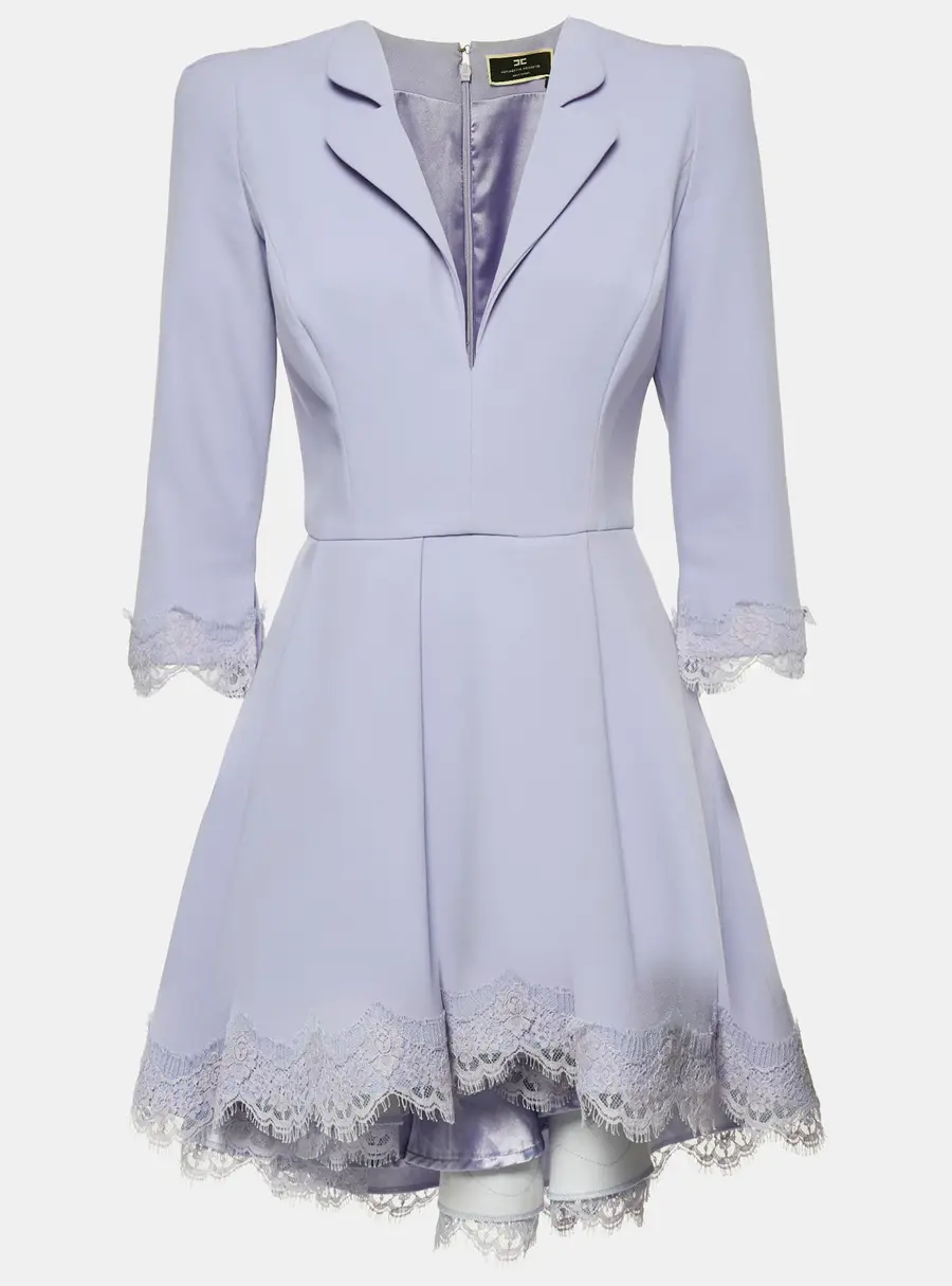 Elisabetta Franchi Lavender Crepe Lace Trim Flared Mini Dress M