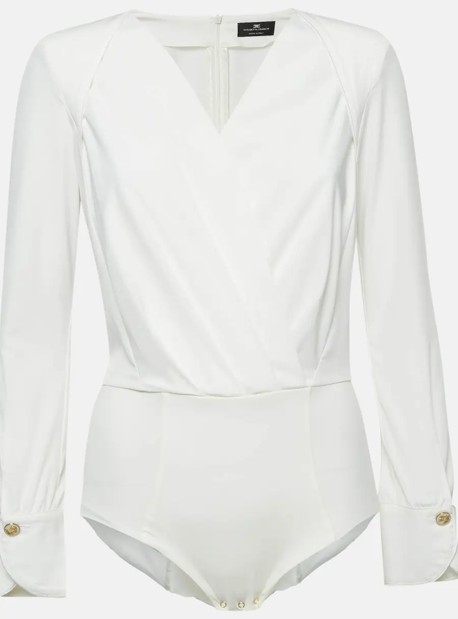 Elisabetta Franchi White Jersey Plunging Neck Bodysuit M