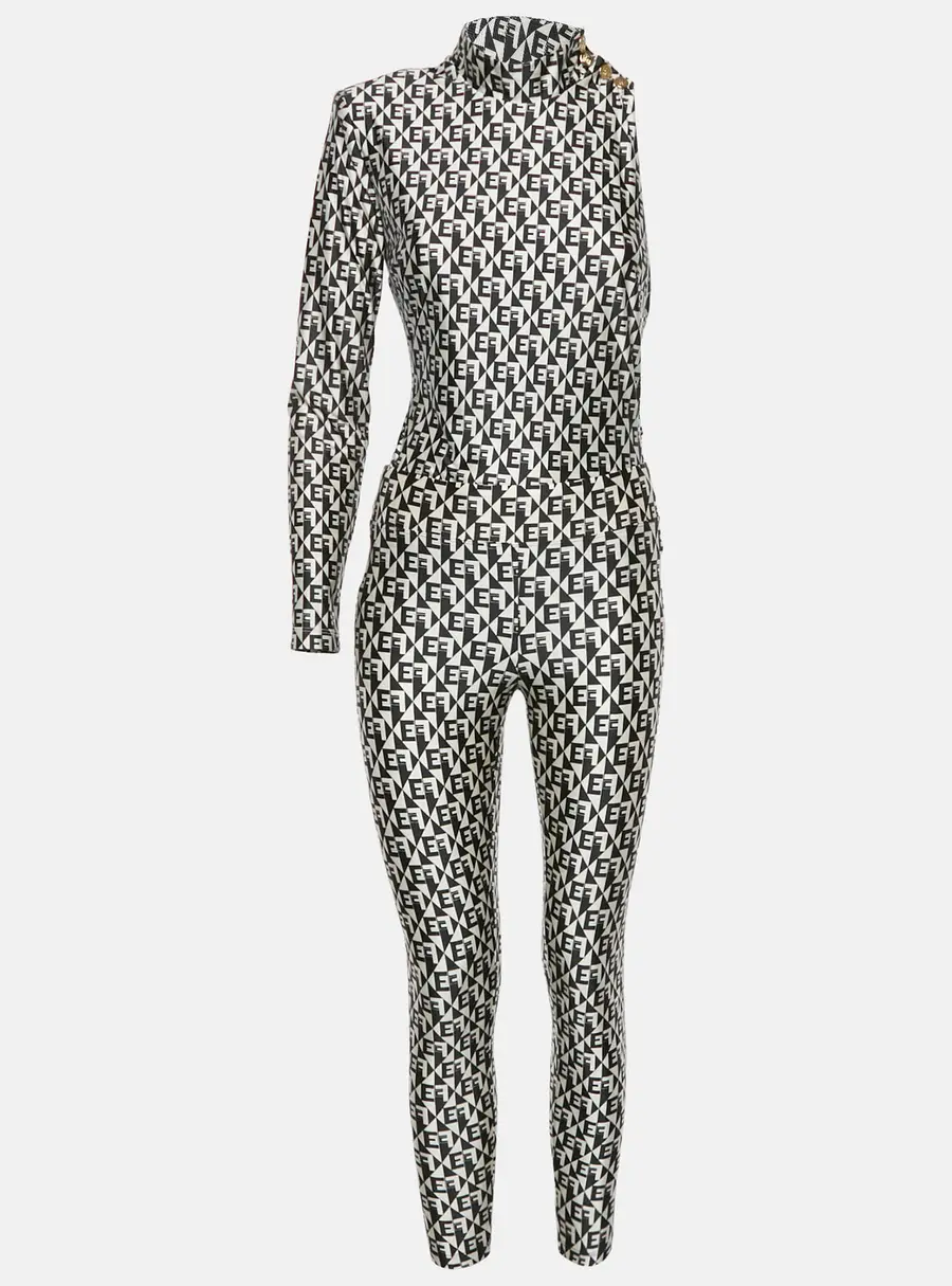 Elisabetta Franchi Monogram Print Jersey Bodysuit and Leggings Set M/L