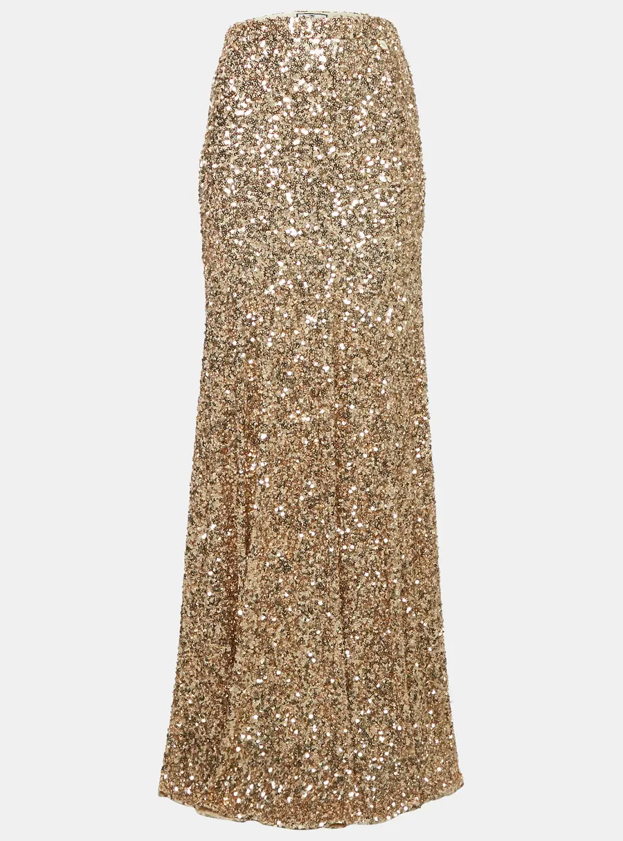 Elisabetta Franchi Gold Flared Maxi Red Carpet Skirt M