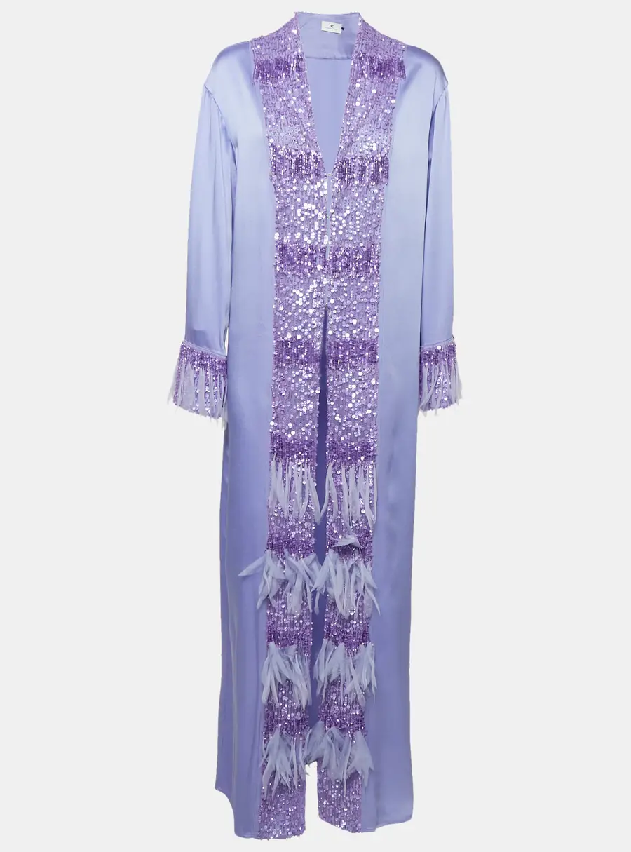Elisabetta Franchi Purple Embellished Satin Kaftan Dress S