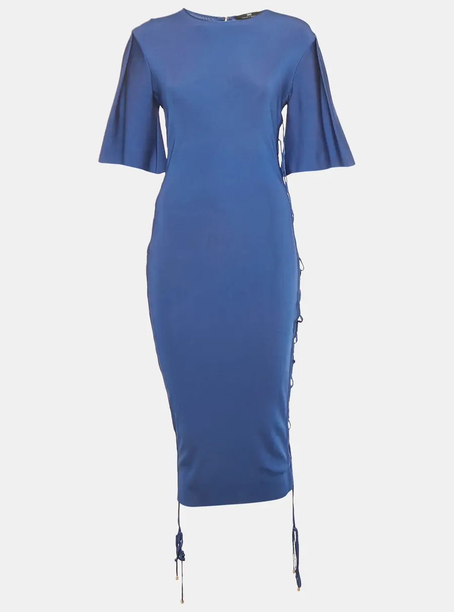 Elisabetta Franchi Blue Jersey Lace Up Detail Bodycon Dress M