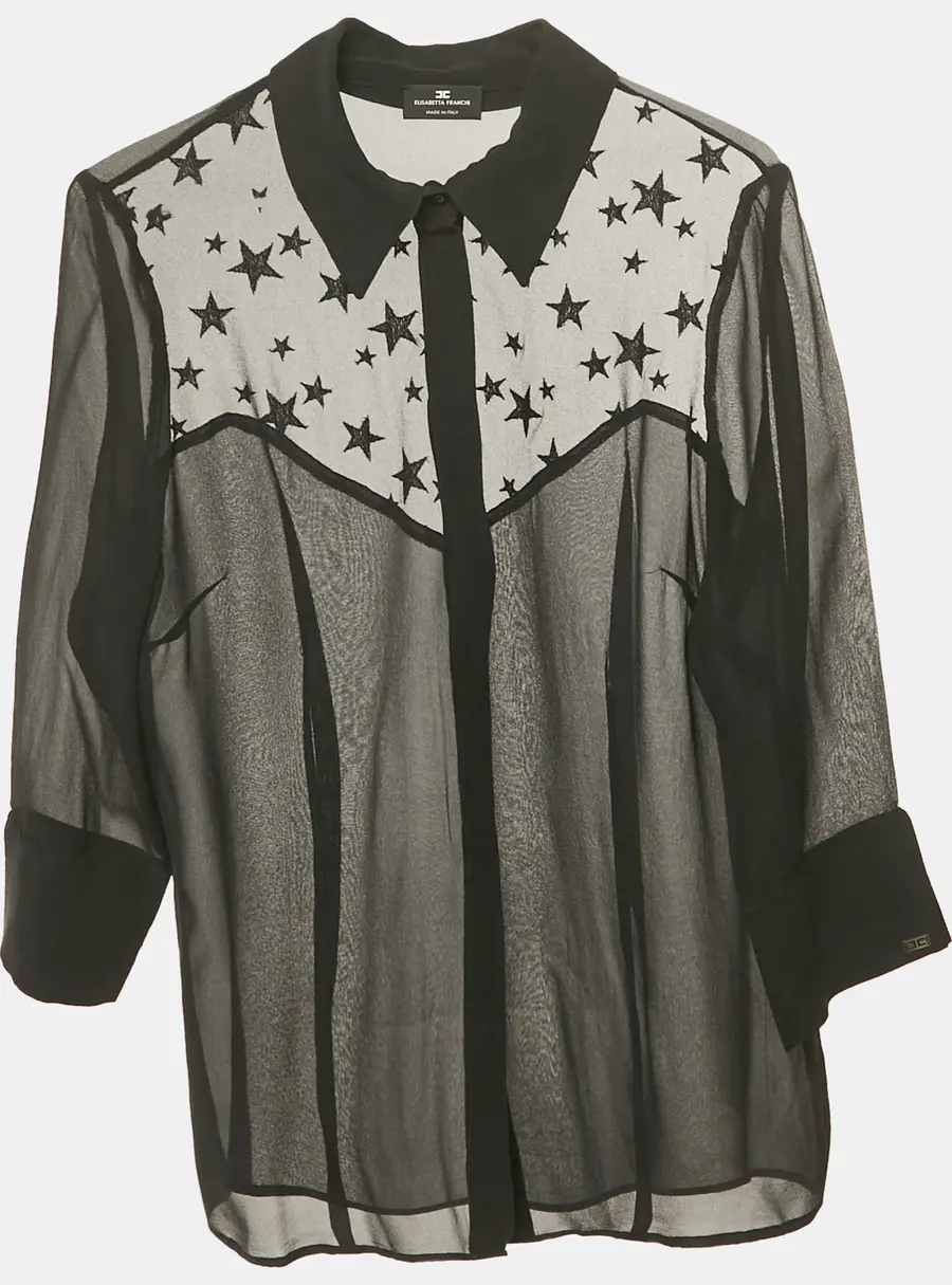 Elisabetta Franchi Black Tulle Trim Chiffon Shirt M