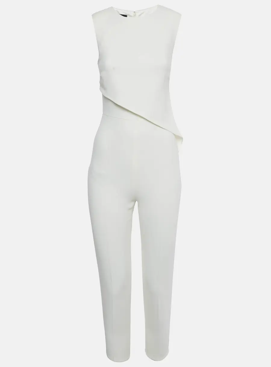 Elisabetta Franchi Off White Crepe Asymmetric Belted Jumpsuit S