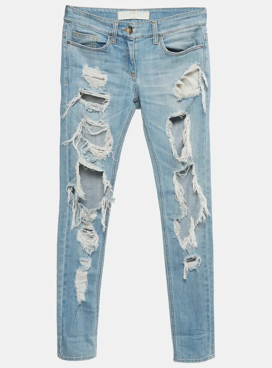 Elisabetta Franchi Blue Distressed Denim Skinny Jeans S Waist 28"