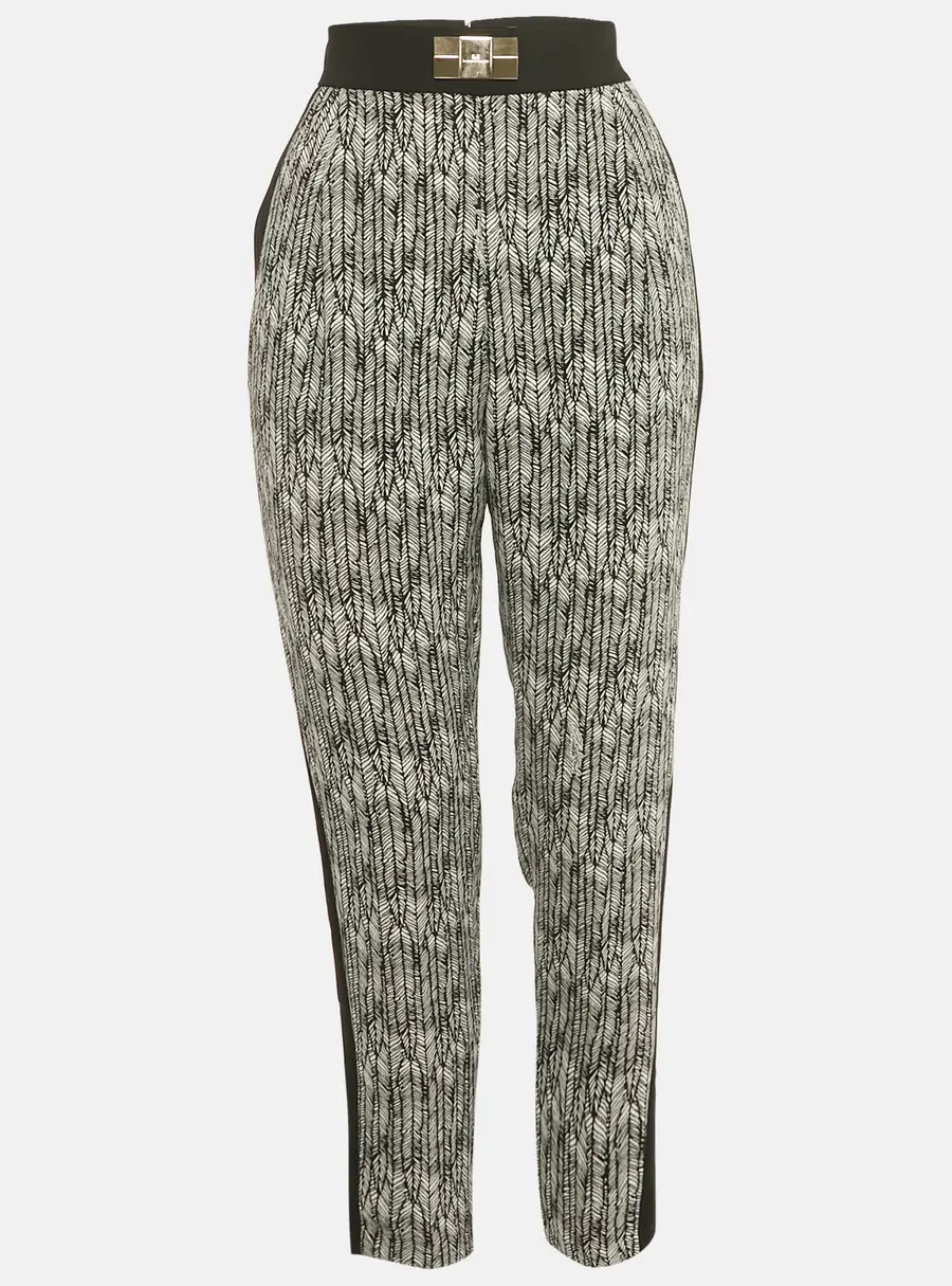Elisabetta Franchi Black/White Printed Crepe Formal Trousers M