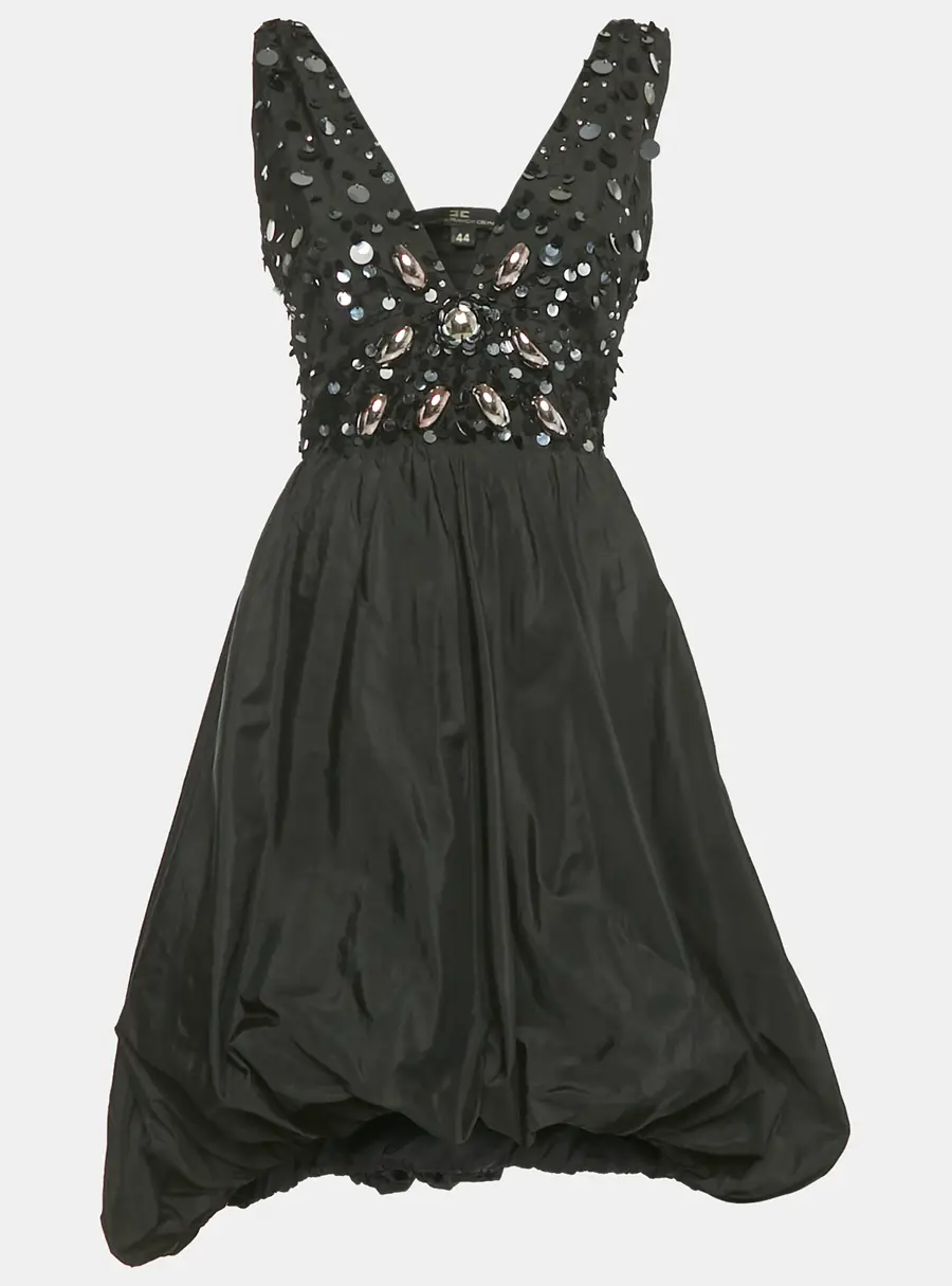 Elisabetta Franchi Celyn b. Black Embellished Taffeta Mini Dress M