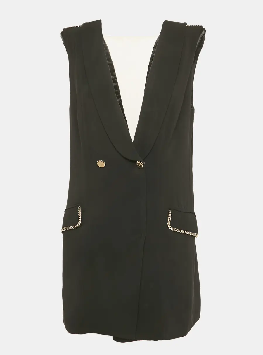 Elisabetta Franchi Black Crepe Double Breasted Mini Dress M