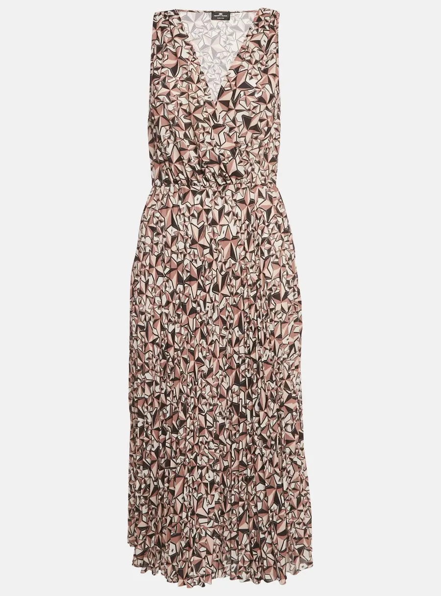 Elisabetta Franchi Brown Printed Crepe Pleat Detail Midi Dress M
