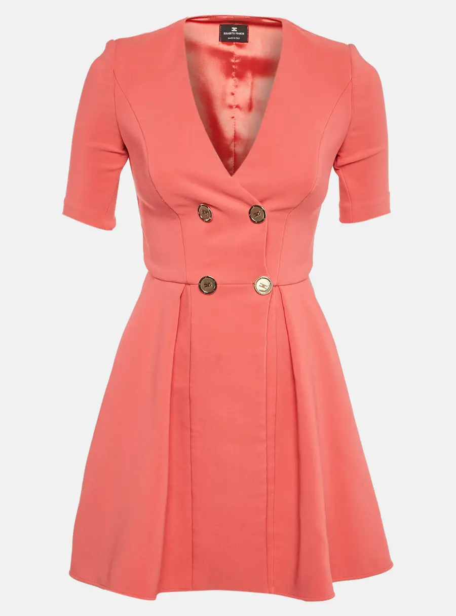 Elisabetta Franchi Coral Crepe Doubled Breasted Mini Dress S