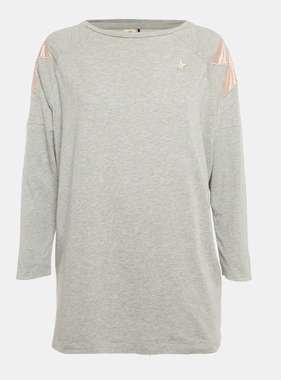 Elisabetta Franchi Grey Cotton Star Patch Detail T-Shirt M