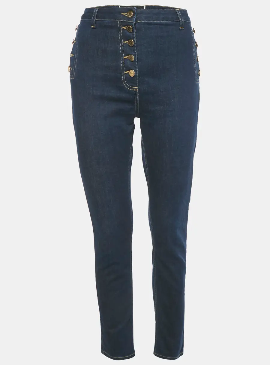 Elisabetta Franchi Dark Blue Button Detail Denim Skinny Jeans M Waist 29"