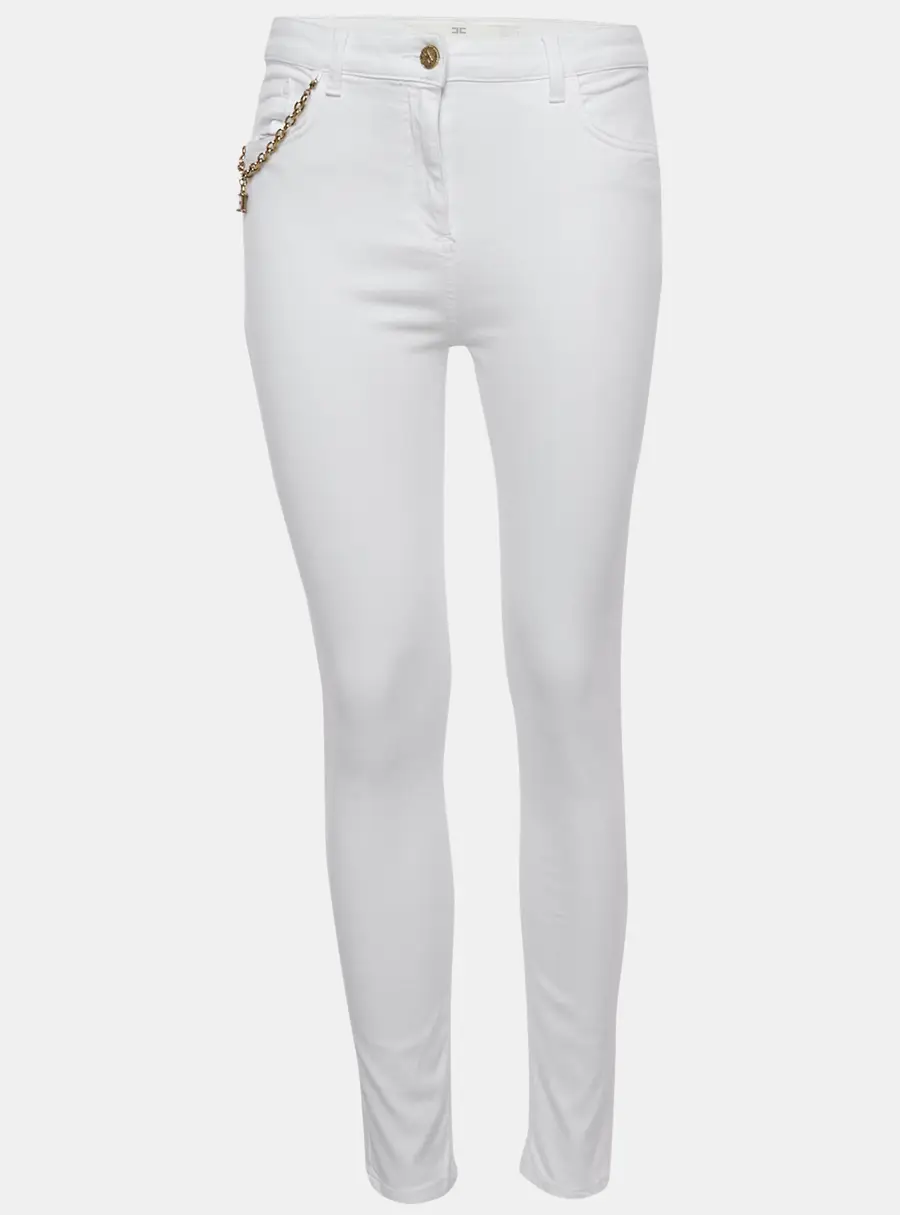 Elisabetta Franchi White Cotton Lock Charm Detail Skinny Jeans M Waist 29"