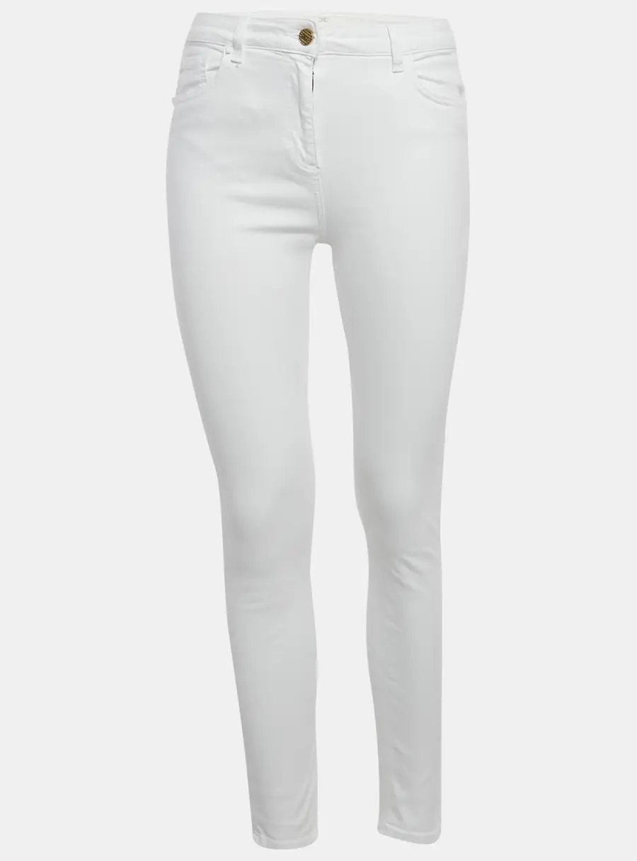 Elisabetta Franchi White High Waist Denim Skinny Fit Jeans M Waist 27"