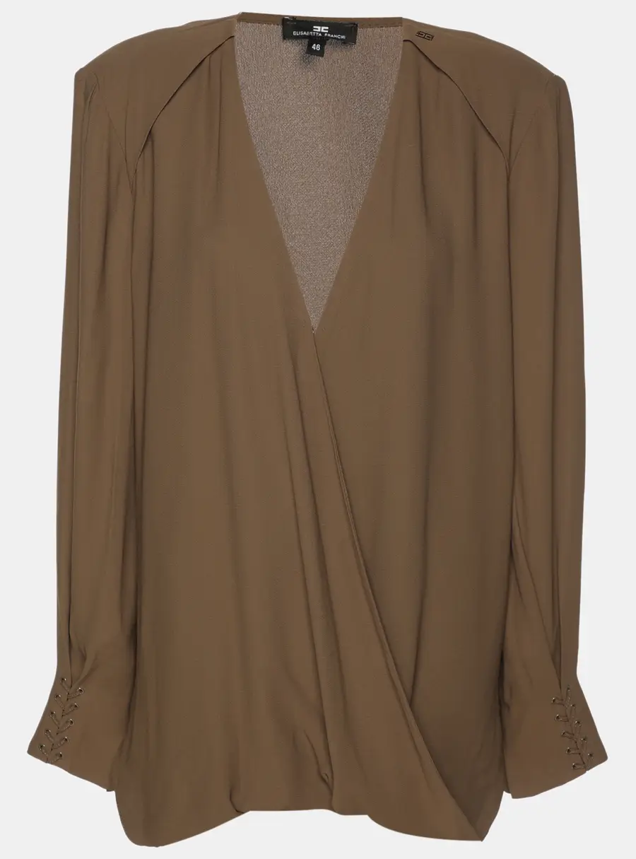 Elisabetta Franchi Khaki Crepe Camicia Blouse L