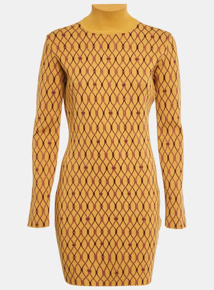 Elisabetta Franchi Yellow Lurex Stretch Knit Mini Dress M