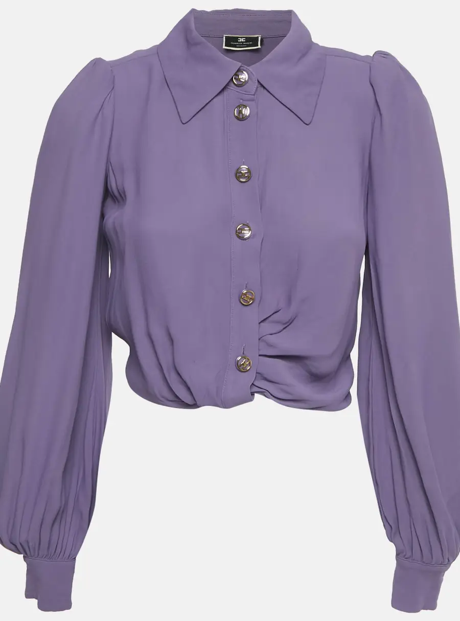 Elisabetta Franchi Purple Crepe Knot Detail Cropped Blouse S