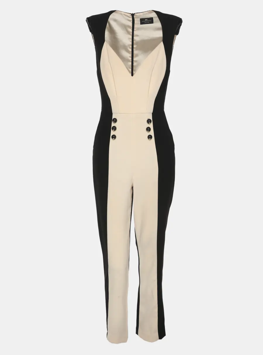 Elisabetta Franchi Black/Cream Crepe Jumpsuit S