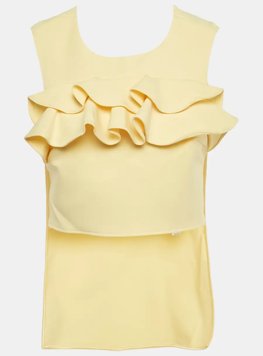 Elisabetta Franchi Yellow Crepe Ruffled High-Low Top S