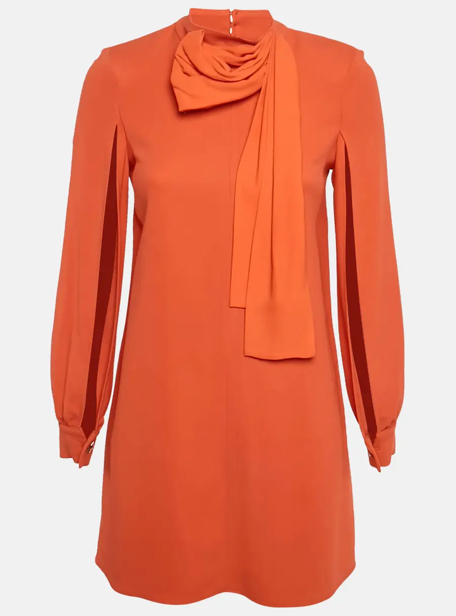 Elisabetta Franchi Orange Crepe Neck Drape Detail MIini Dress M