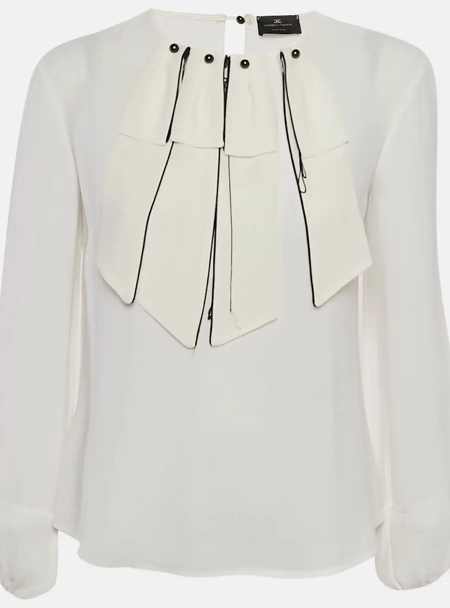 Elisabetta Franchi White Crepe Trim Detail Top S