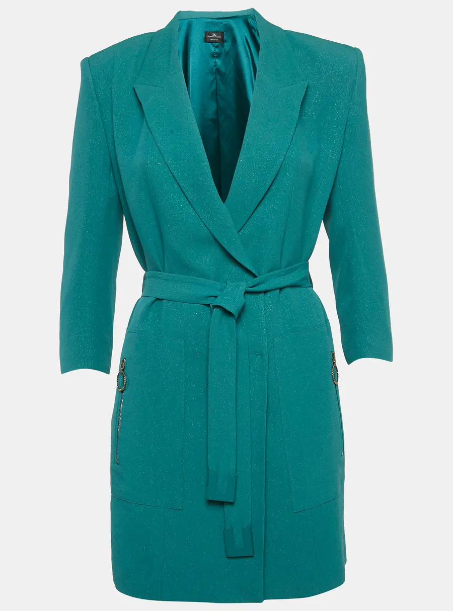 Elisabetta Franchi Green Shimmering Crepe Belted Double Breasted Jacket M