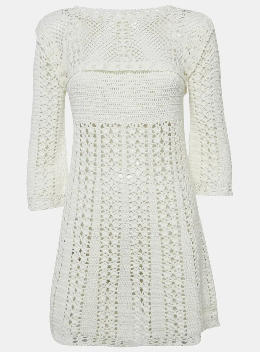 Elisabetta Franchi White Crochet Sheer Mini Dress S