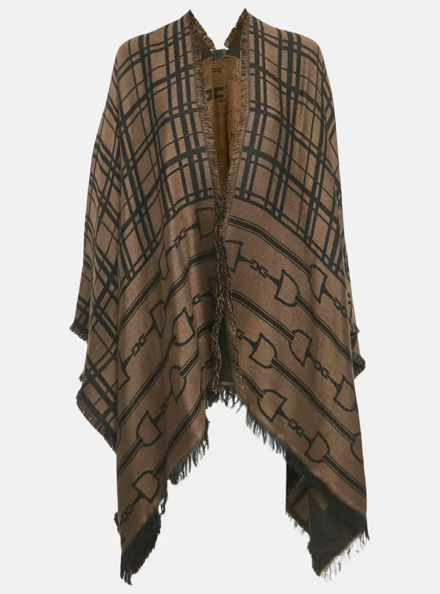 Elisabetta Franchi Brown Jacquard Cape One Size