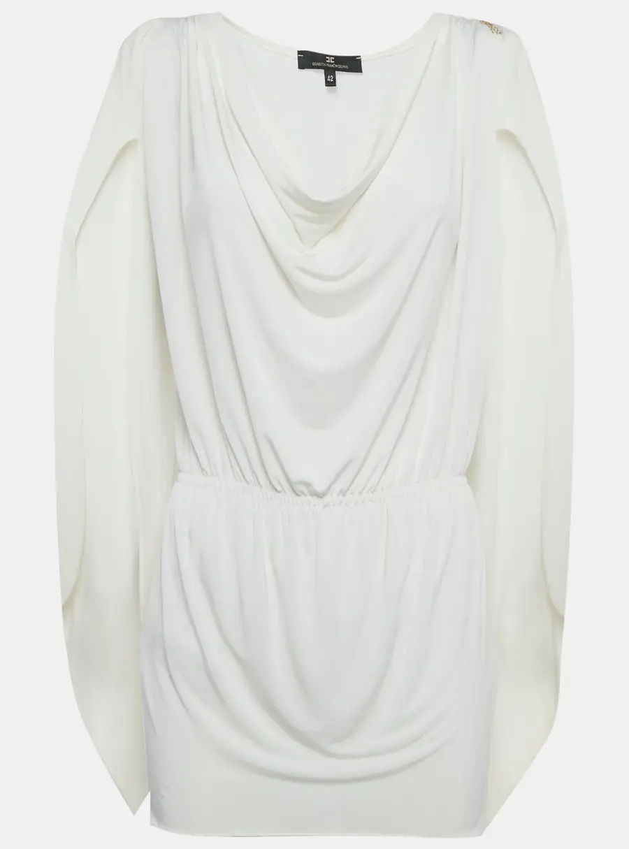 Elisabetta Franchi White Jersey Cinched Waist Tunic M