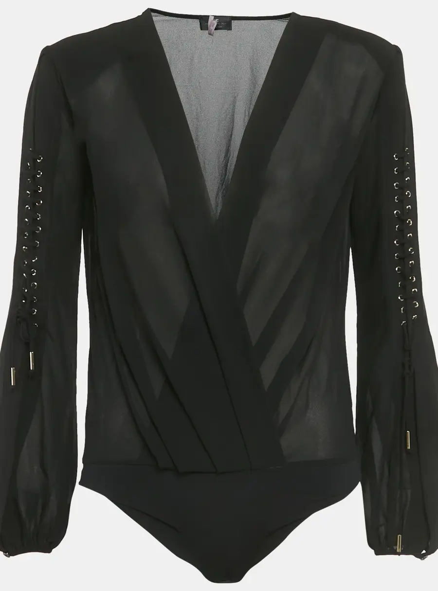 Elisabetta Franchi Black Crepe Long Sleeve Bodysuit M