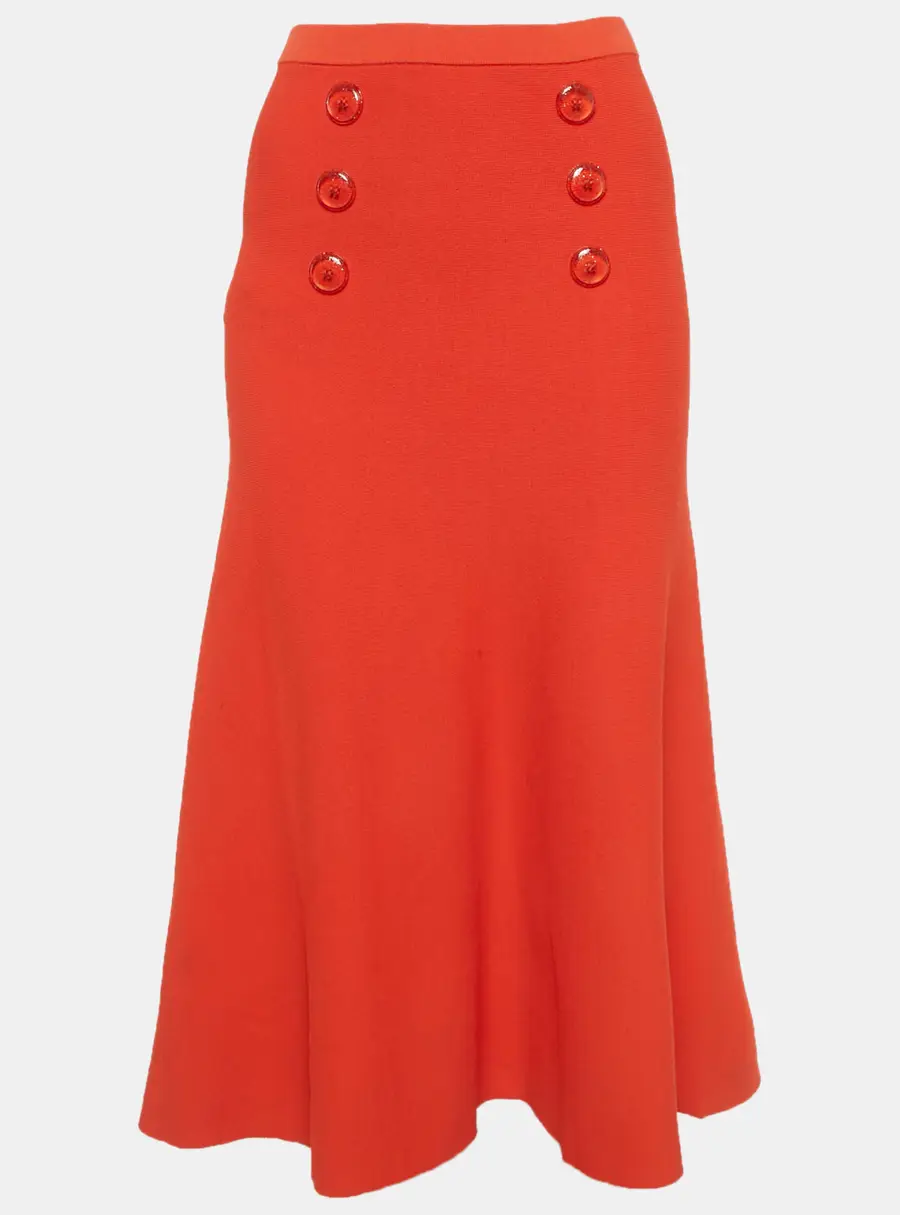 Elisabetta Franchi Orange Knit Flared Midi Skirt M