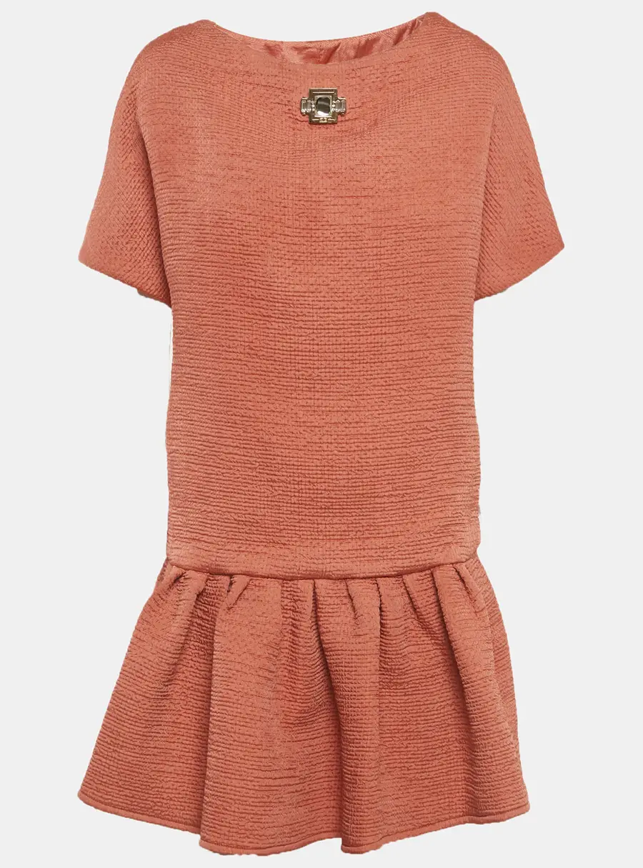 Elisabetta Franchi Pink Seersucker Peplum Top M