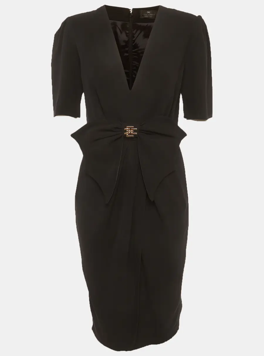 Elisabetta Franchi Black Crepe Bow Detail Mini Dress M