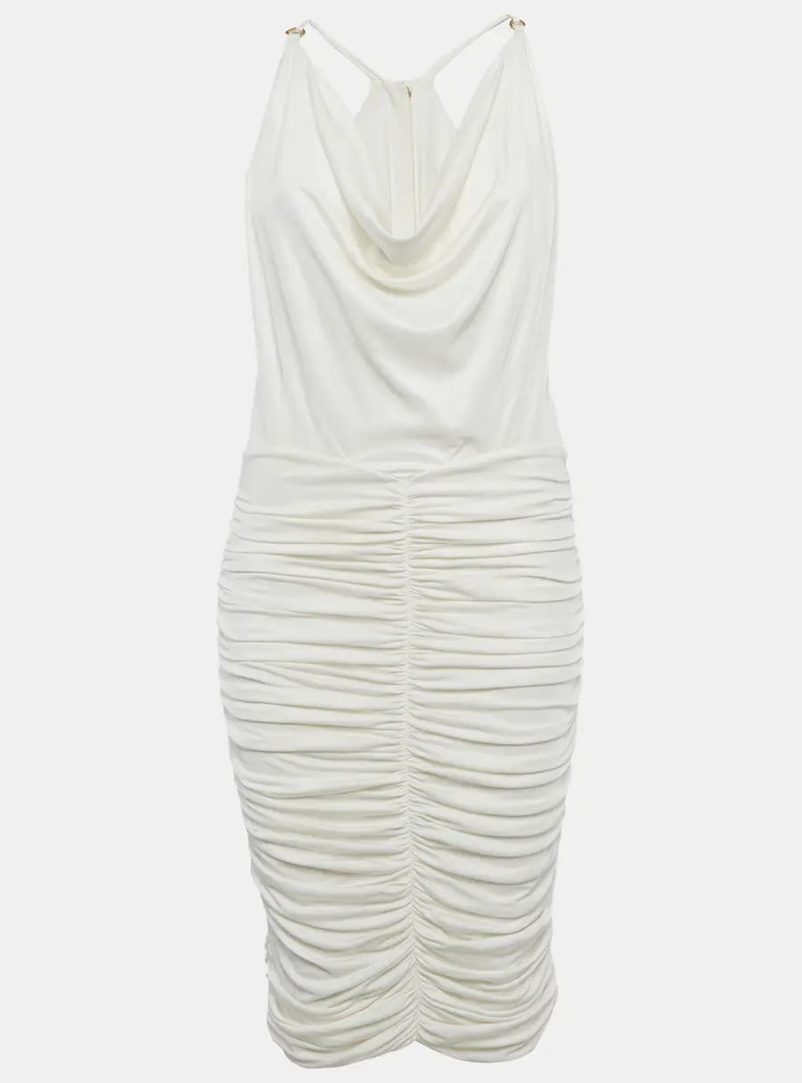 Elisabetta Franchi White Jersey Ruched Bodycon Dress M