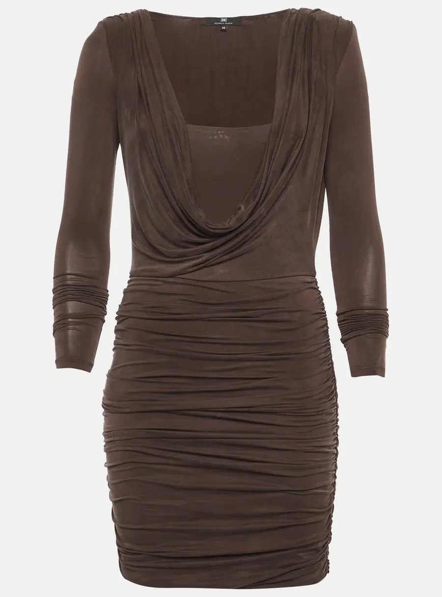 Elisabetta Franchi Brown Jersey Ruche Mini Dress S