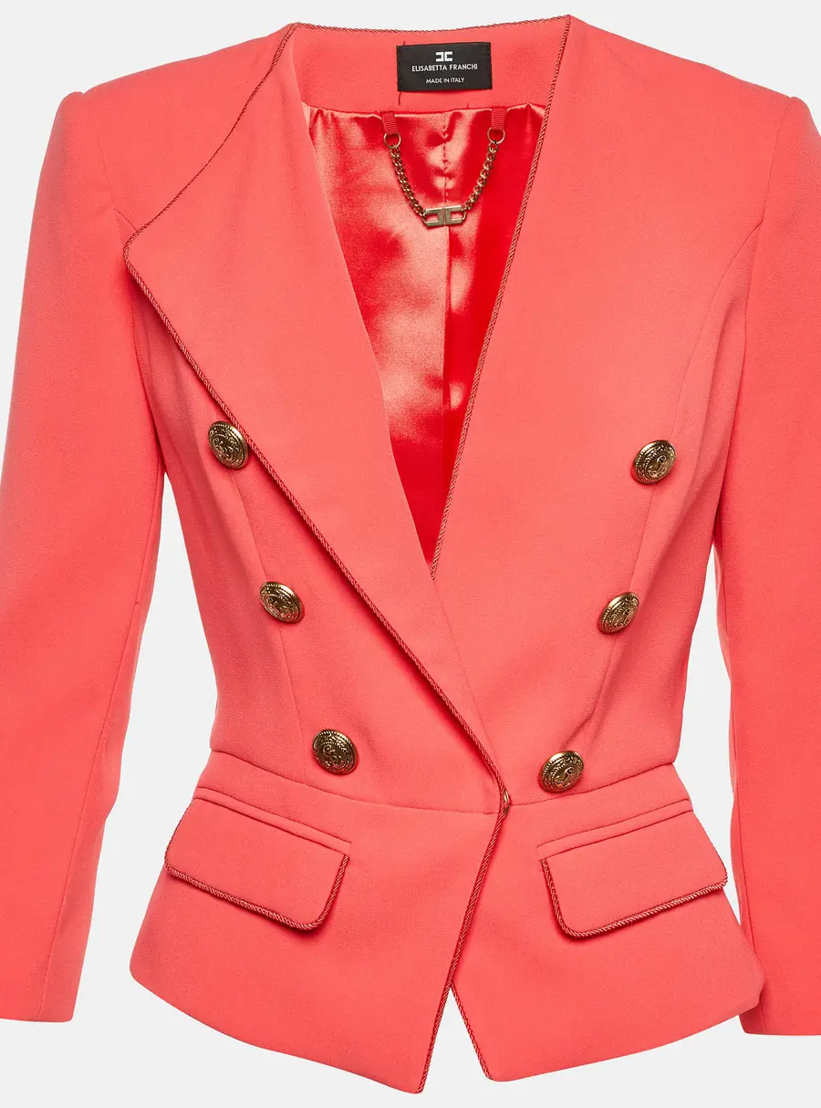 Elisabetta Franchi Coral Pink Crepe Peplum Short Jacket M