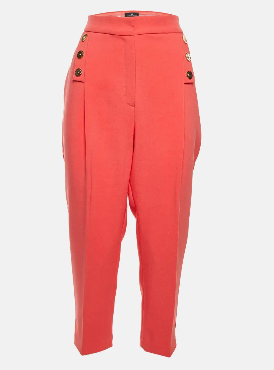 Elisabetta Franchi Coral Pink Crepe Tapered Trousers M