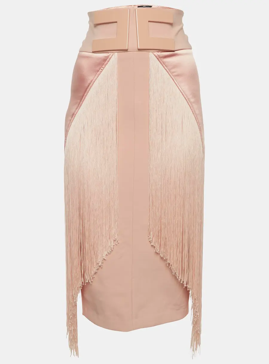 Elisabetta Franchi Pink Fringed Pencil Skirt S