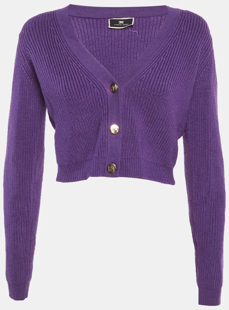 Elisabetta Franchi Purple Rib Knit Crop Cardigan M