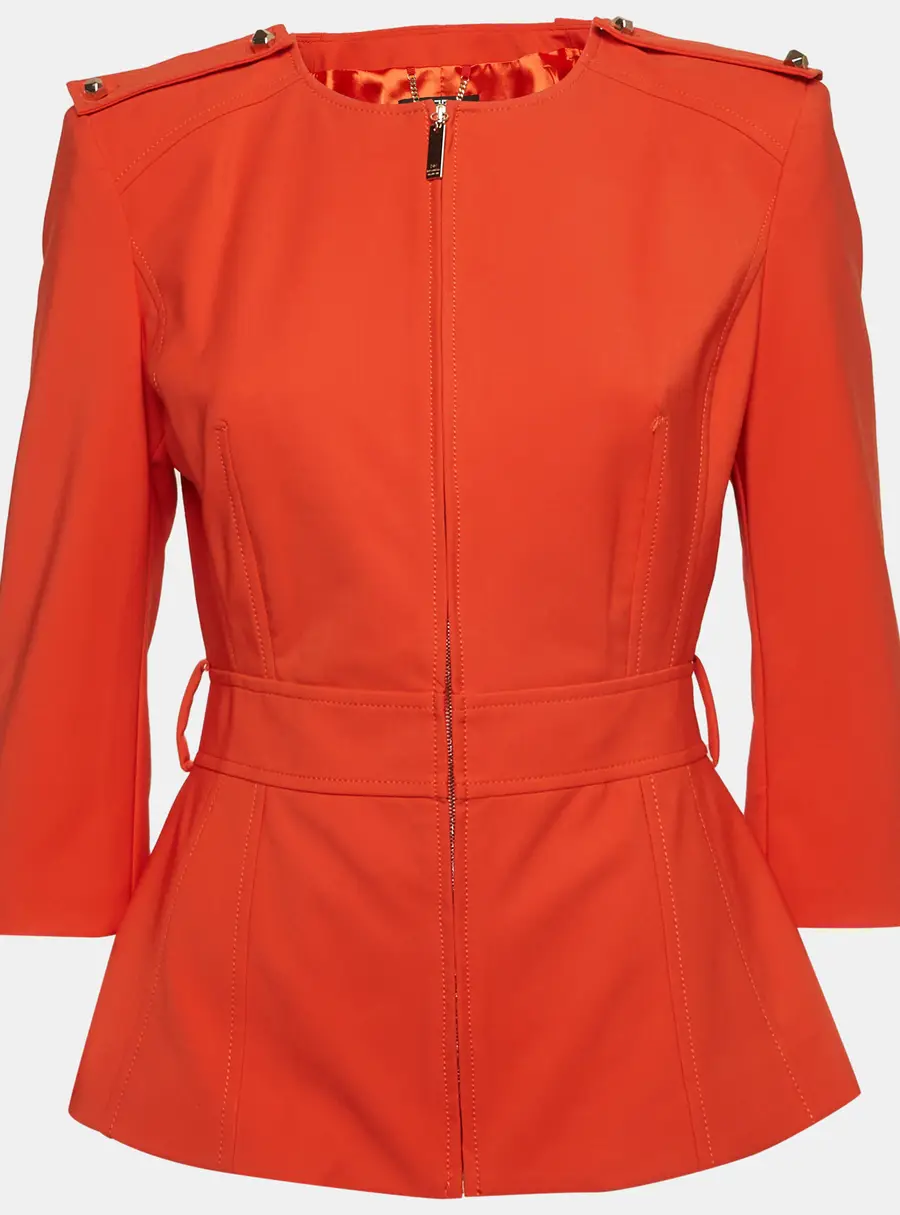 Elisabetta Franchi Orange Crepe Zip-Up Jacket M