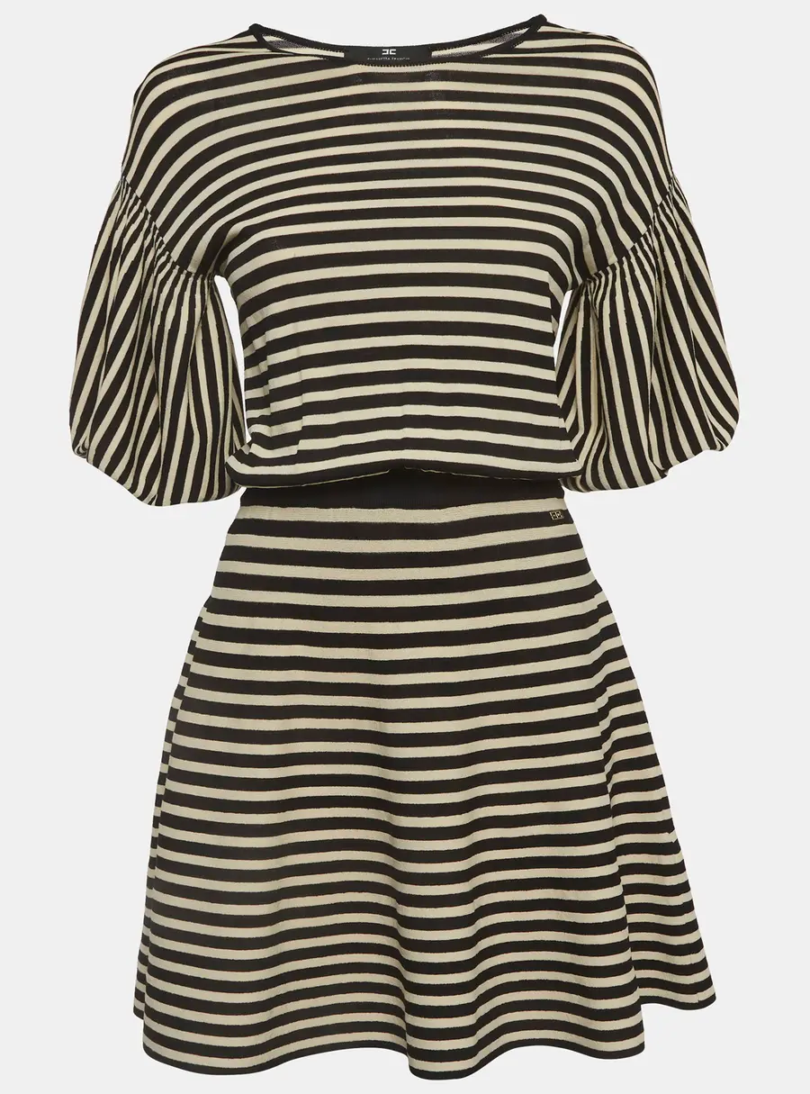 Elisabetta Franchi Black/White Striped Knit Short Dress S