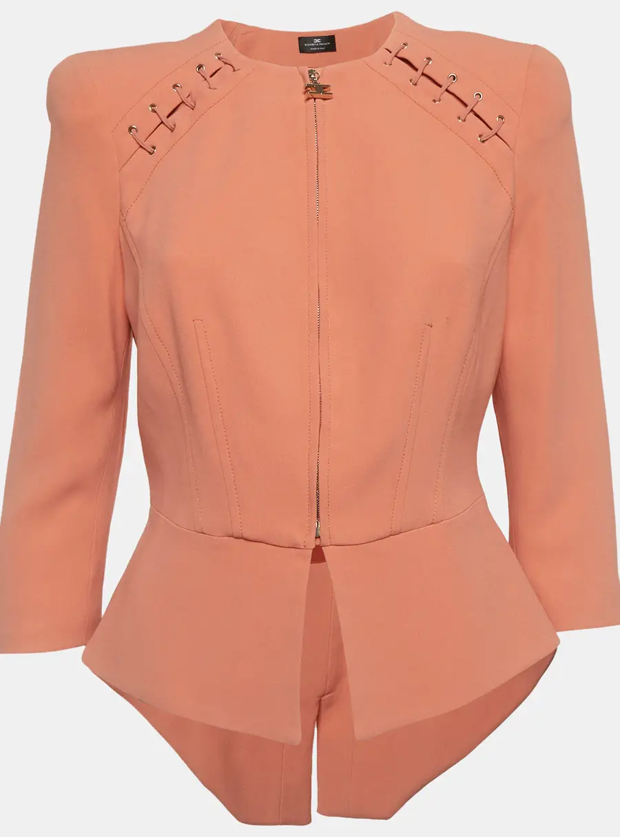 Elisabetta Franchi Peach Crepe Lace-Up Jacket M