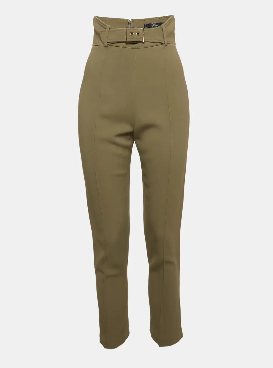 Elisabetta Franchi Green Crepe Slim Fit Trousers S