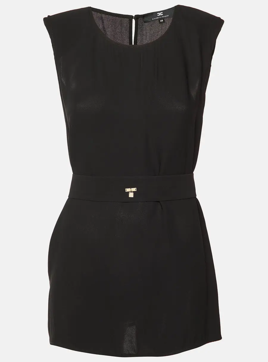 Elisabetta Franchi Black Chiffon Belted Open Back Top L