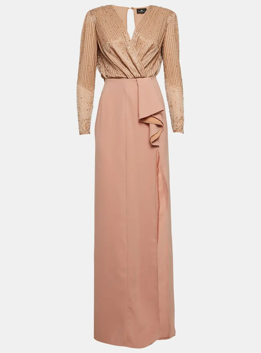 Elisabetta Franchi Light Pink Embellished Chiffon & Crepe Dress S