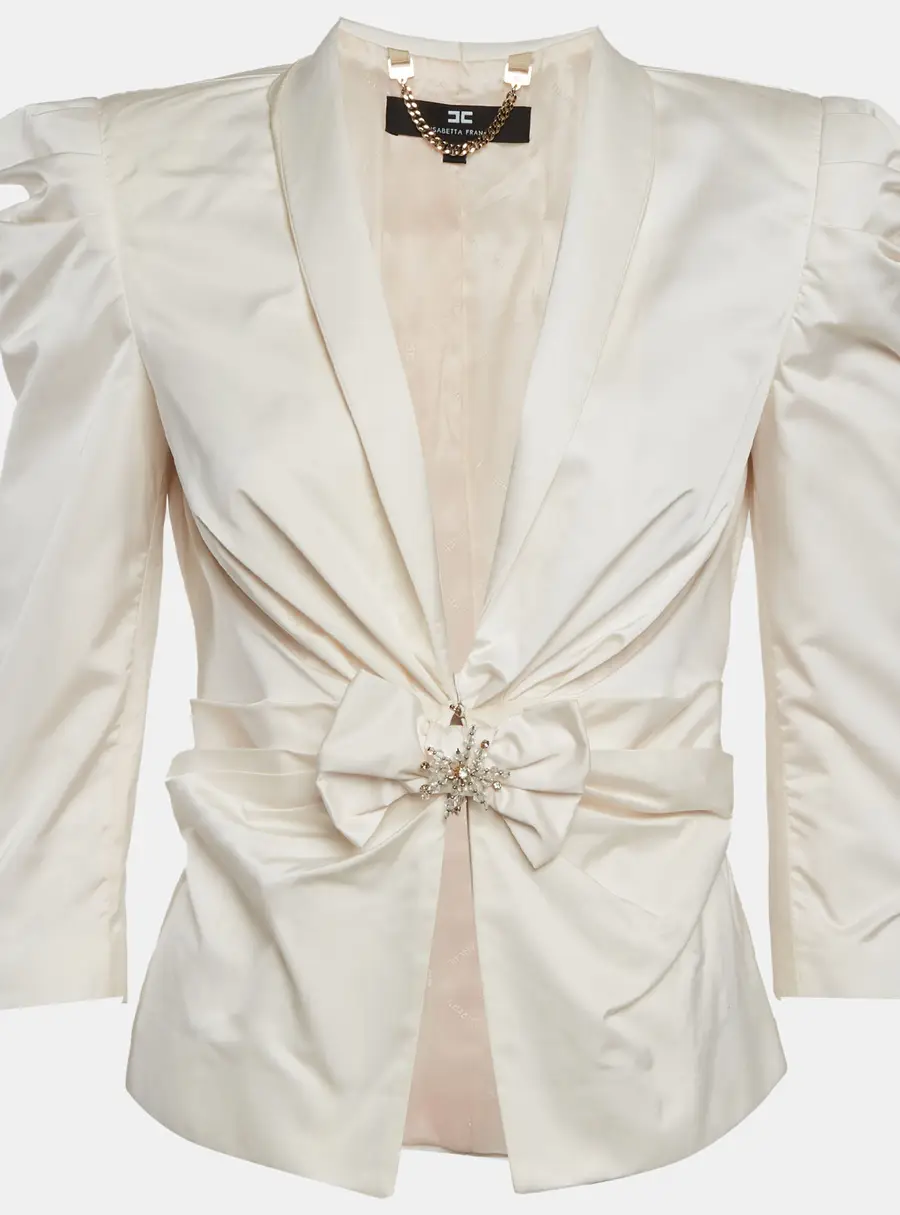 Elisabetta Franchi Light Pink Satin Bow Detail Cropped Jacket M