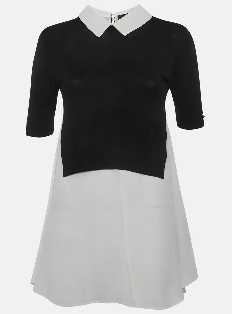Elisabetta Franchi Black/Cream Knit and Crepe T-Shirt Style Mini Dress S