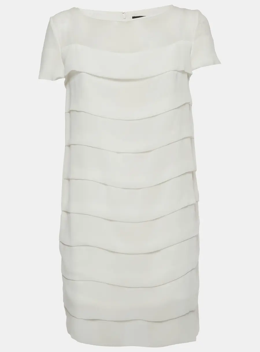 Elisabetta Franchi White Crepe and Chiffon Tiered Mini Dress M