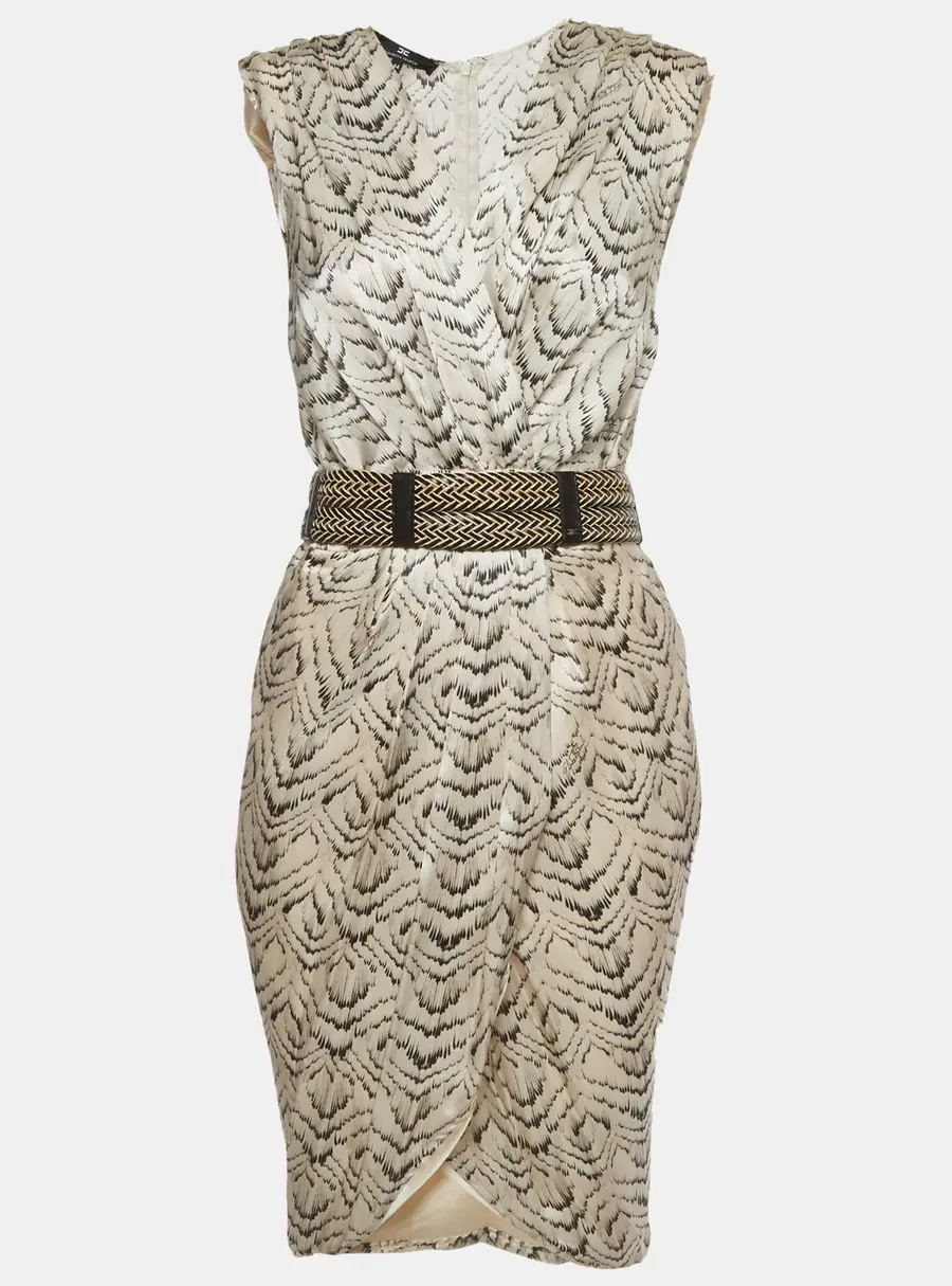 Elisabetta Franchi Beige Printed Satin Mini Dress M