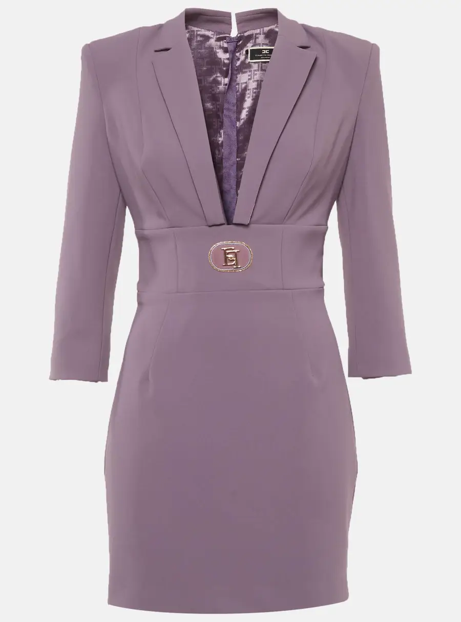 Elisabetta Franchi Purple Stretch Crepe Plunge Neck Mini Dress M